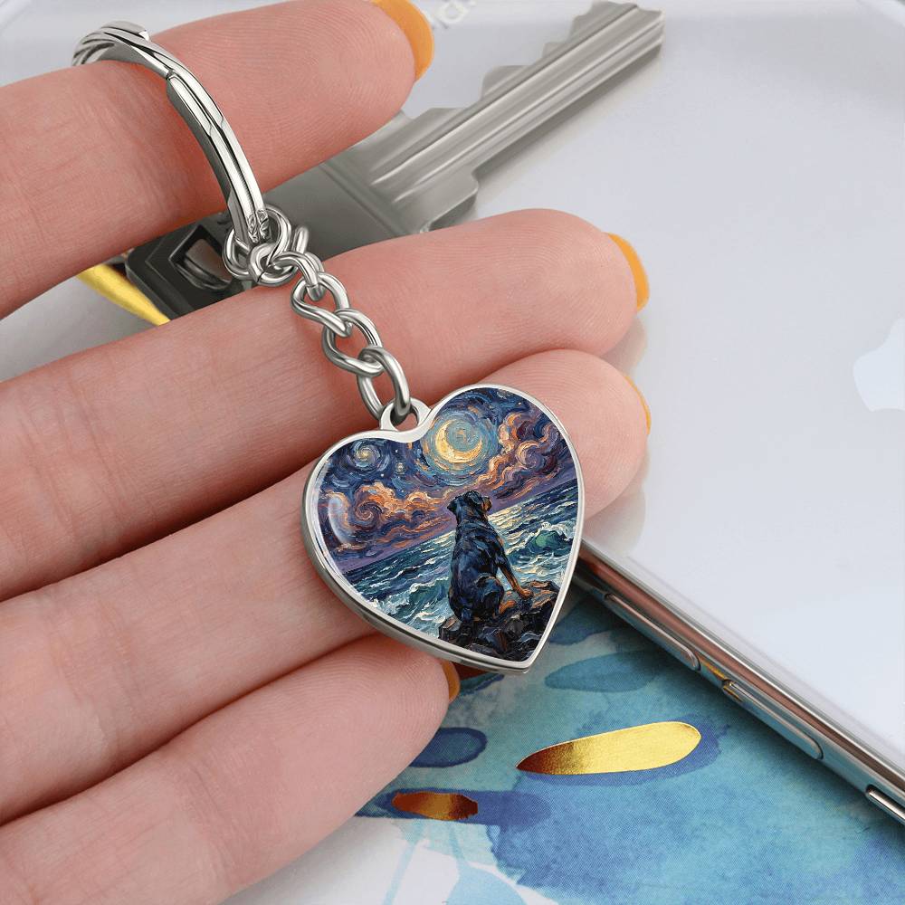 Beach Night - Rottweiler Heart Keychain