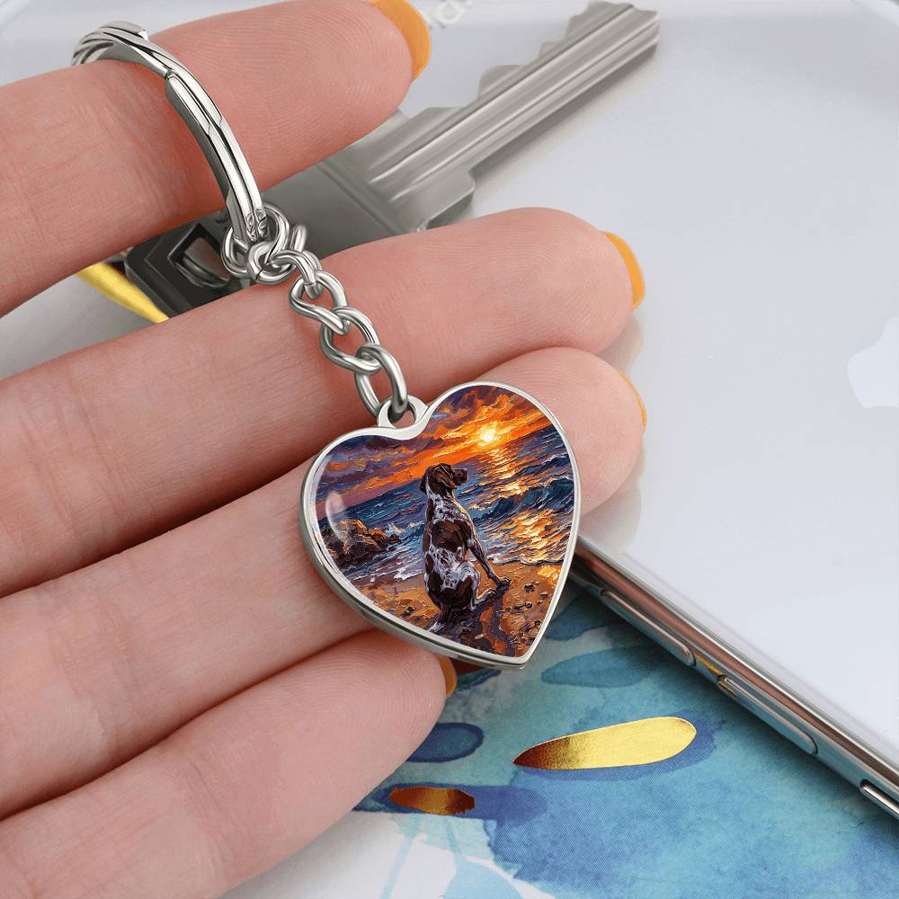 Beach Day - German Pointer Heart Keychain