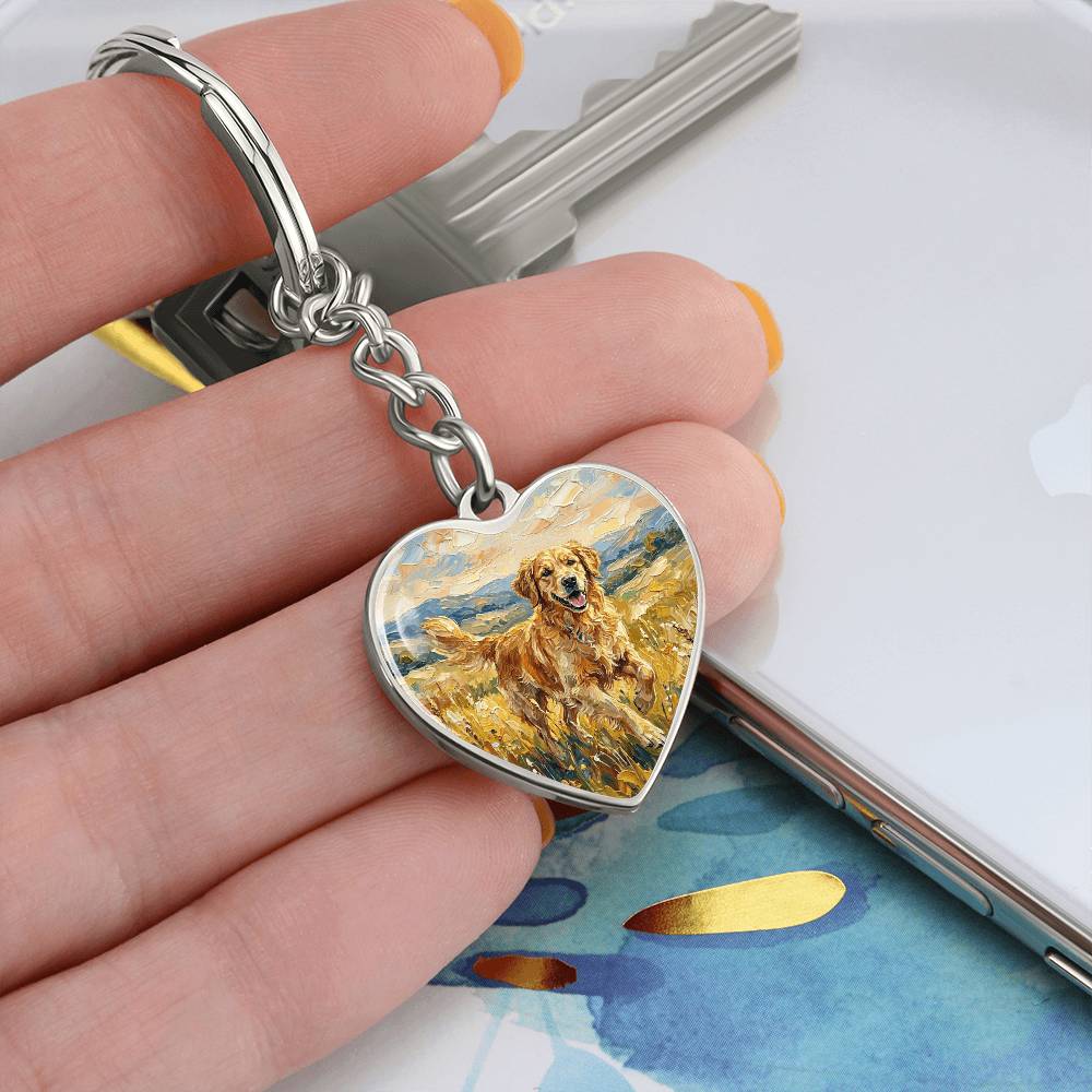 Happy Golden Retriever Heart Keychain