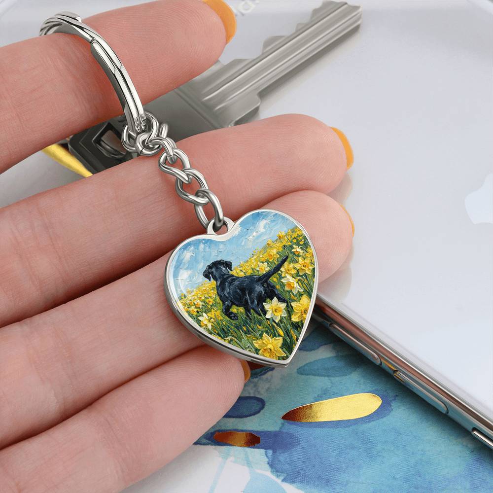 Amongst The Flowers - Black Labrador Heart Keychain
