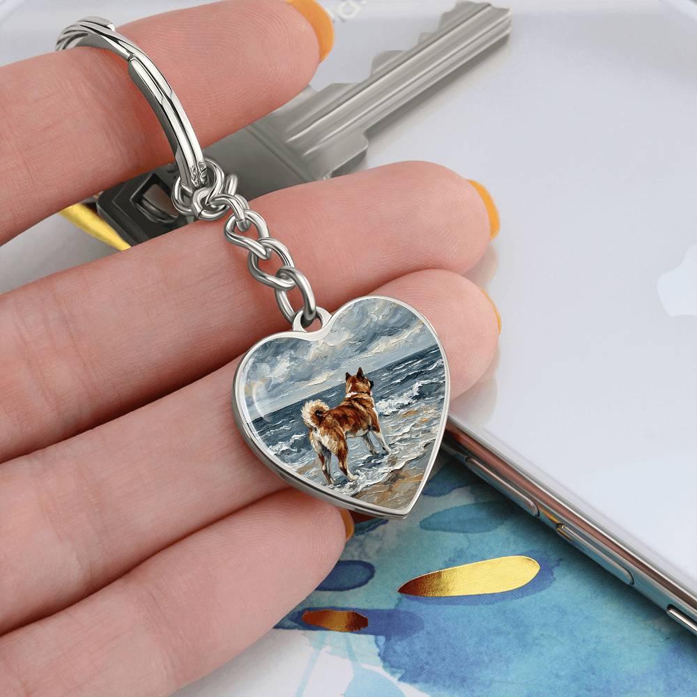 Beach Day - Akita Heart Keychain