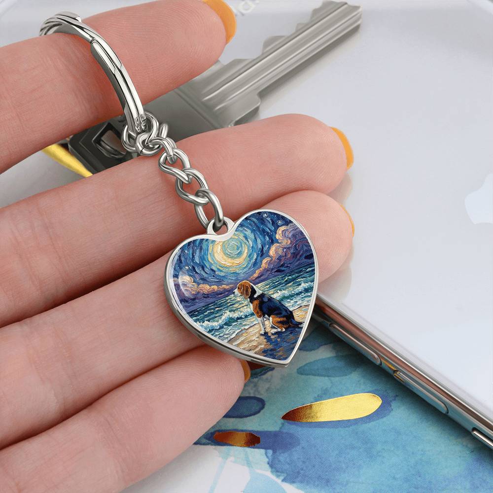 Beach Night - Beagle Heart Keychain