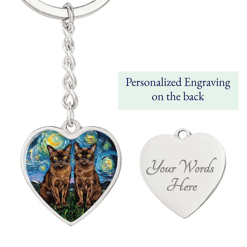 Burnese Cat Night Heart Keychain