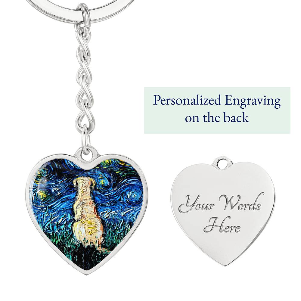 Yellow Labrador Back Starry Night Heart Keychain