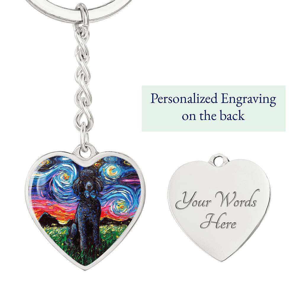 Black Poodle Starry Night Heart Keychain