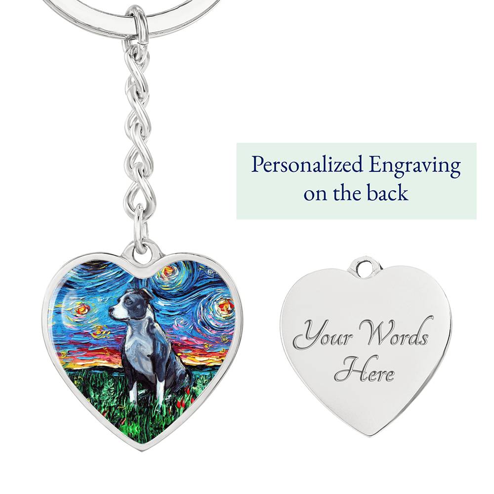 Pit Bull Starry Night Heart Keychain