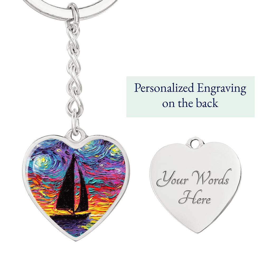 Come Sail Away Starry Night Heart Keychain