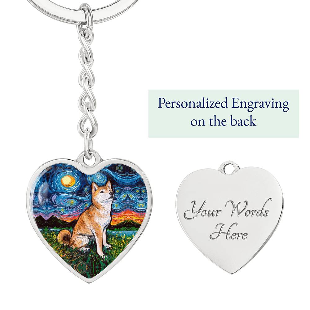 Shiba Inu Starry Night Heart Keychain