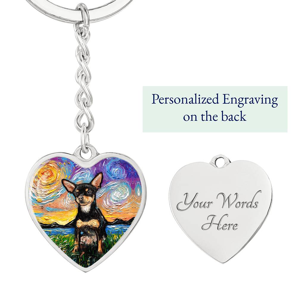 Black and Tan Chihuahua Starry Night Heart Keychain