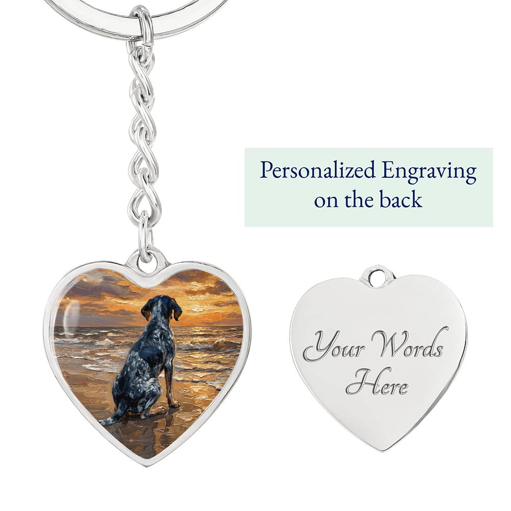 Beach Days - Blue Tick Coonhound Heart Keychain