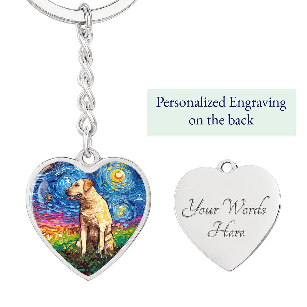 Yellow Labrador Starry Night Heart Keychain