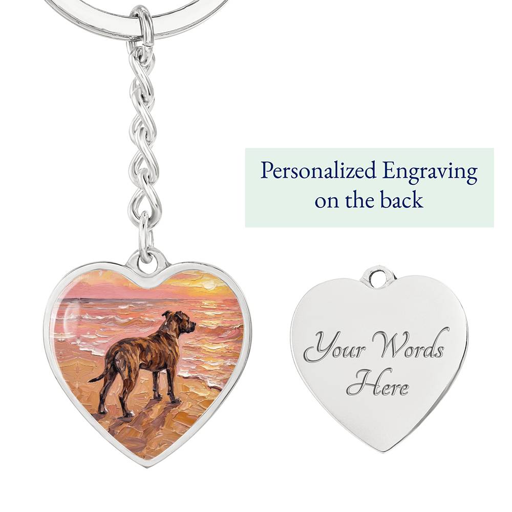 Beach Days - Brindle Pit Bull Heart Keychain