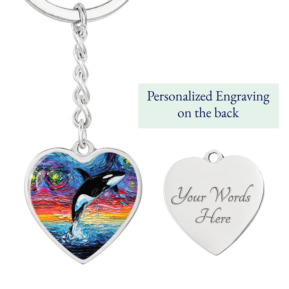 Orca Starry Night Heart Keychain