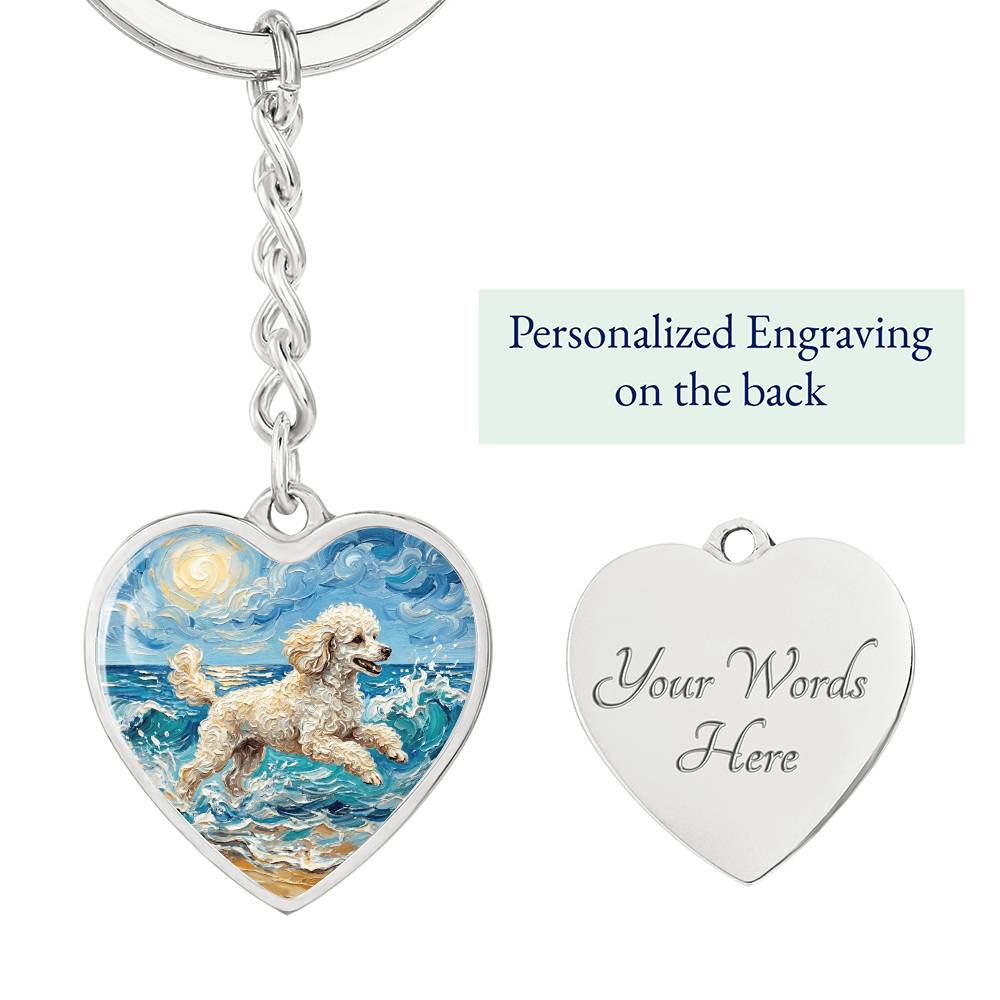 Beach Day - White Toy Poodle Heart Keychain