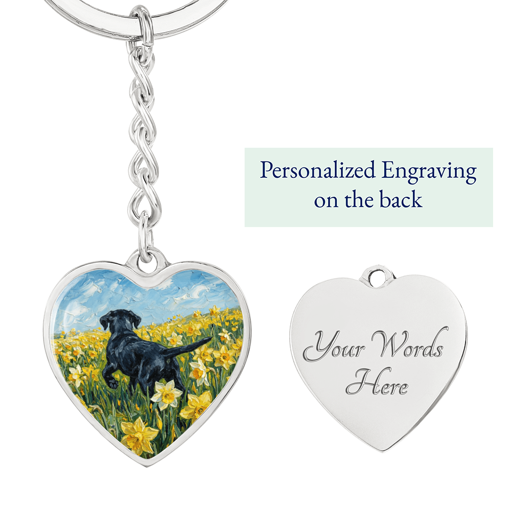 Amongst The Flowers - Black Labrador Heart Keychain