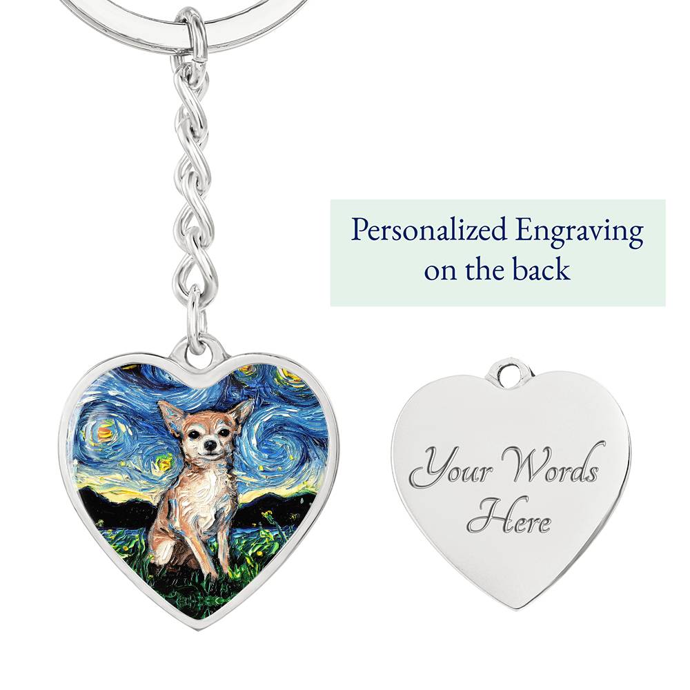Chihuahua Starry Night Heart Keychain