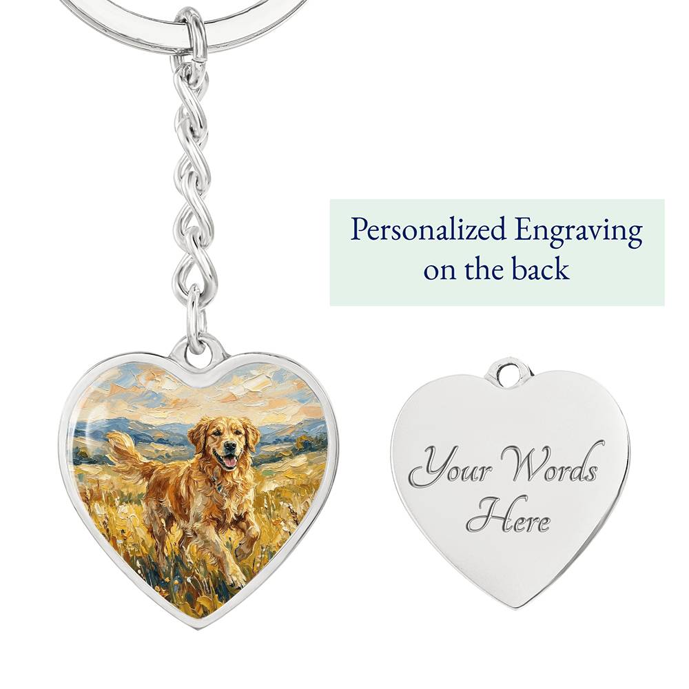Happy Golden Retriever Heart Keychain