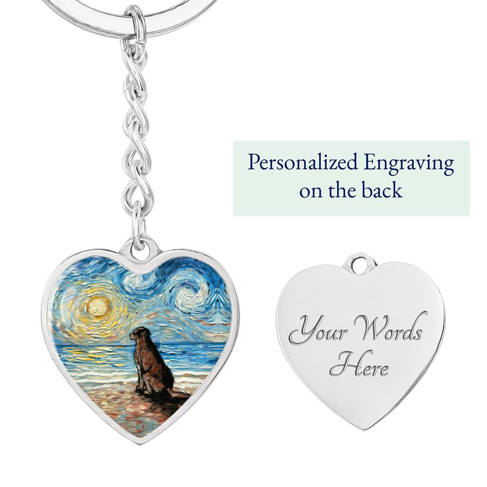 Beach Days - Chocolate Labrador Starry Night Heart Keychain