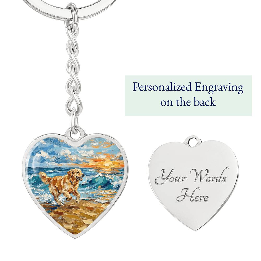 Frolicking Golden Retriever Heart Keychain