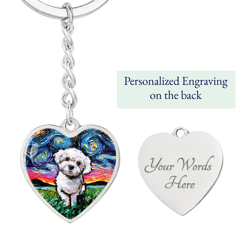 Maltipoo Starry Night Heart Keychain