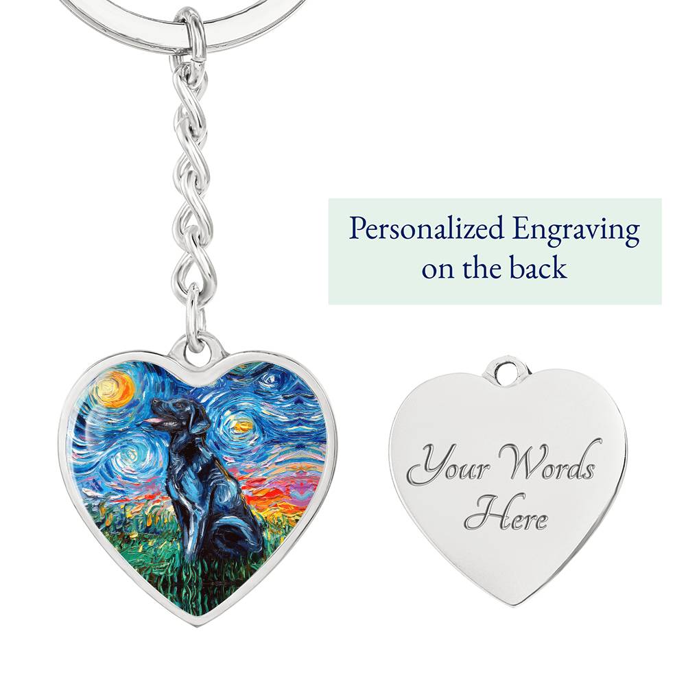 Black Labrador Starry Night Heart Keychain