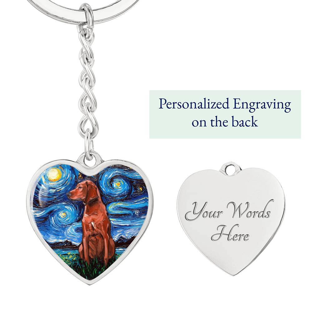 Redbone Coonhound Starry Night Heart Keychain