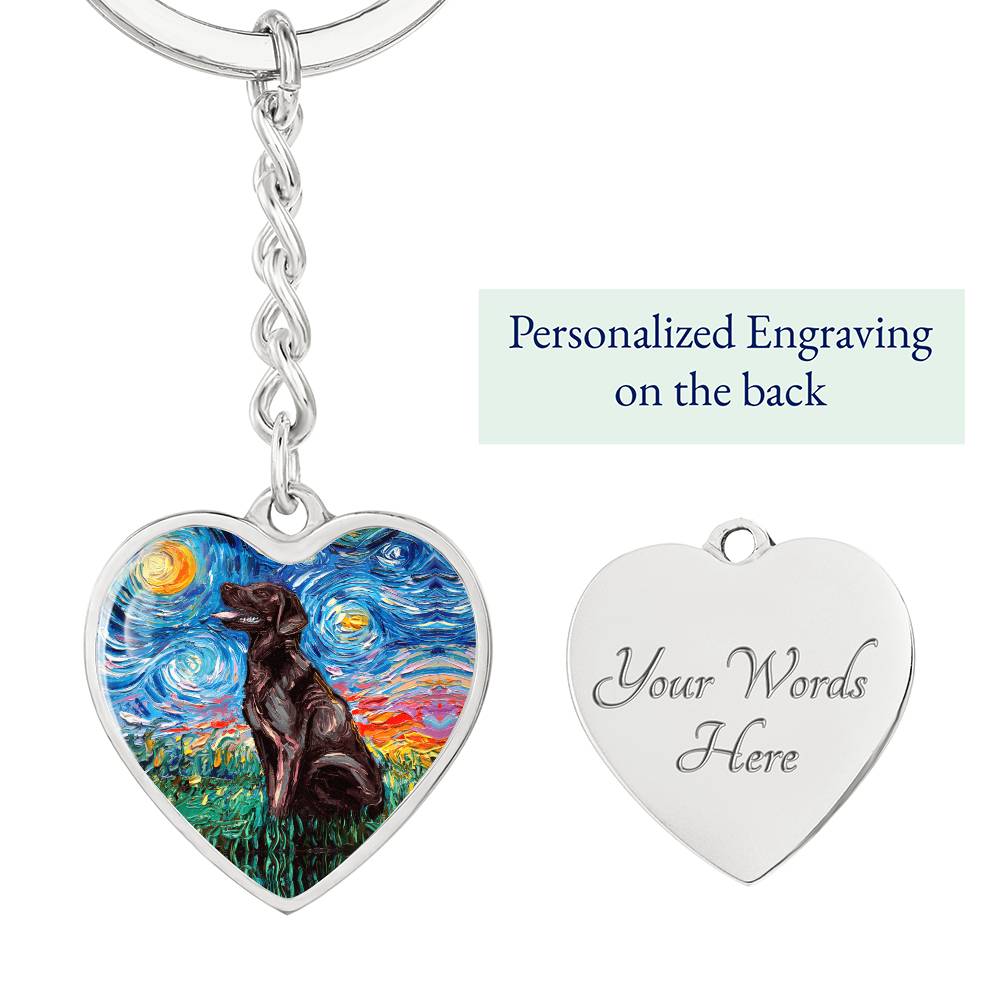 Chocolate Labrador Starry Night Heart Keychain