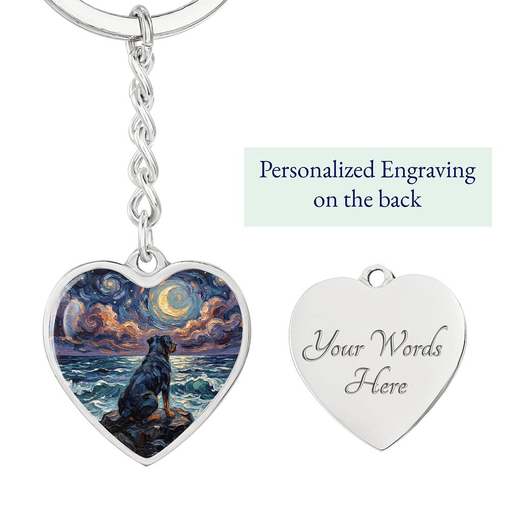 Beach Night - Rottweiler Heart Keychain