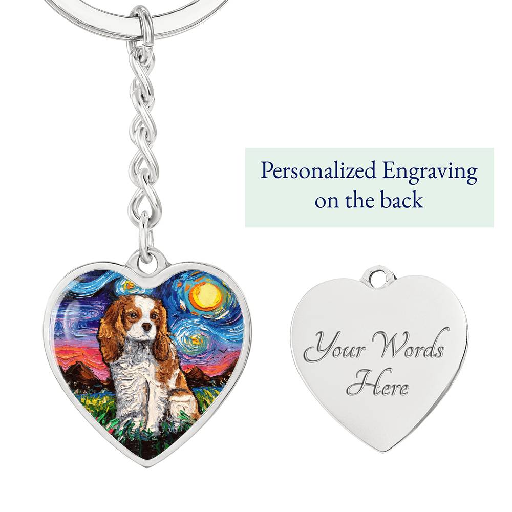 Blenheim Spaniel Starry Night Heart Keychain