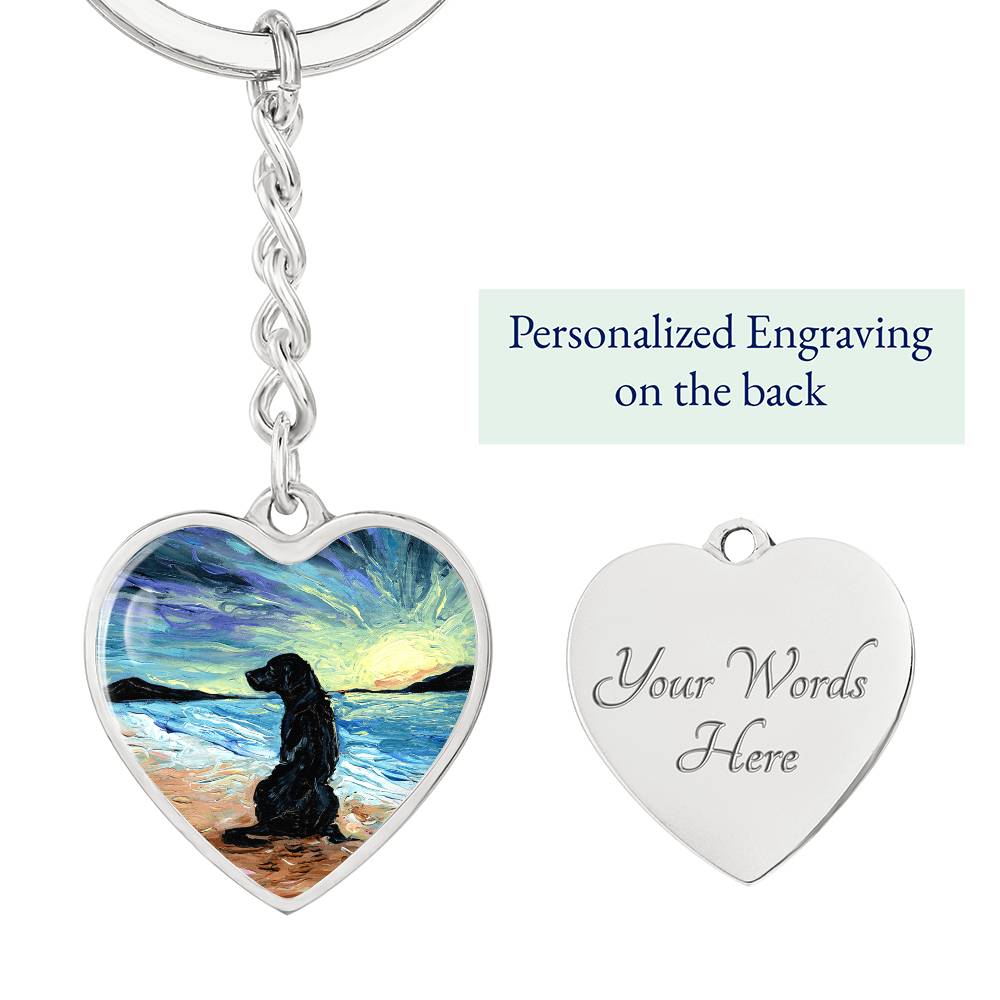 Beach Days - Black Labrador Heart Keychain