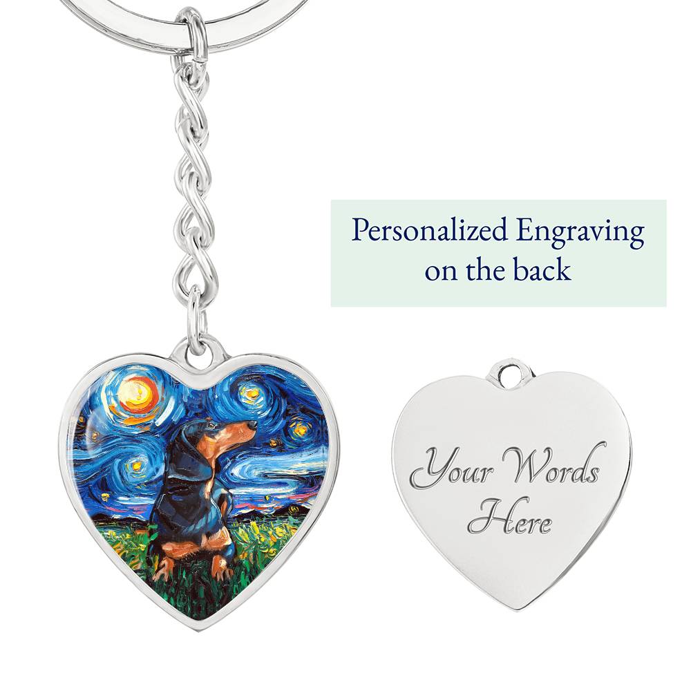 Black and Tan Dachshund Starry Night Heart Keychain
