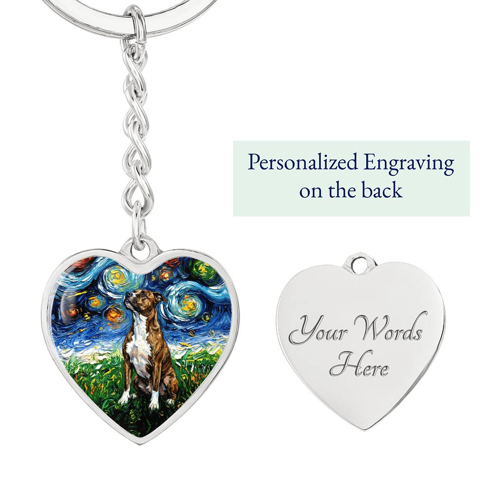 Staffordshire Bull Terrier Starry Night Heart Keychain