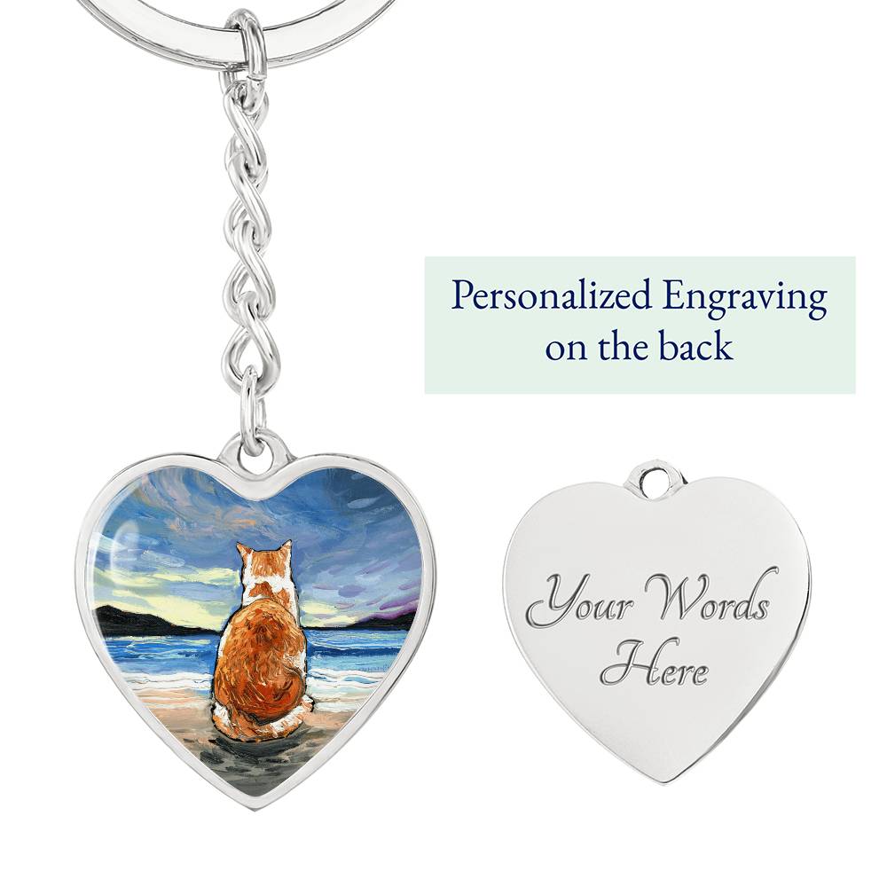 Beach Days - Orange and White Tabby Heart Keychain