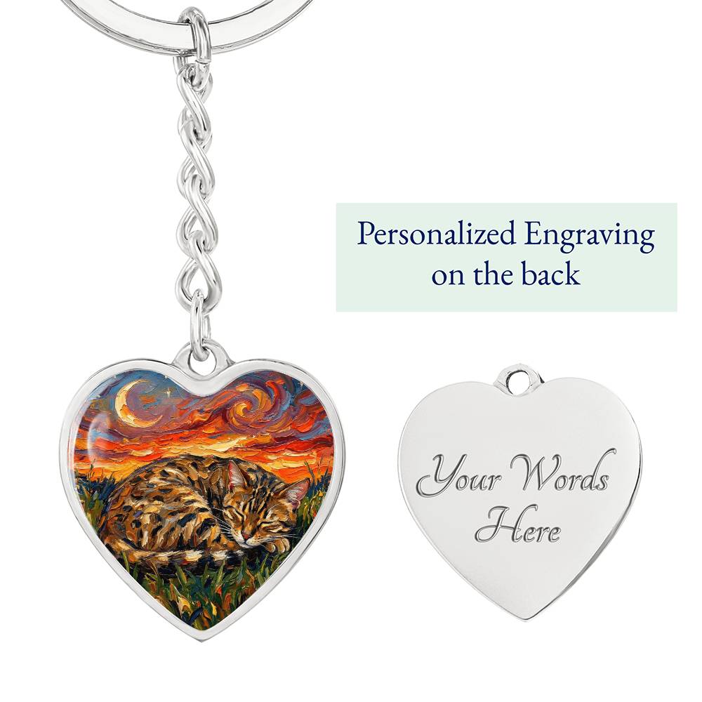 Sleepy Egyptian Mau Night Heart Keychain