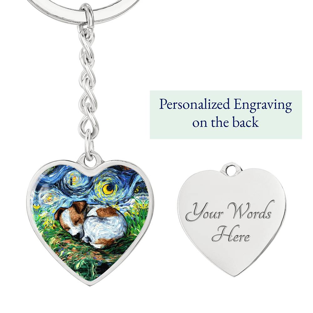 Sleeping Jack Russell Terrier Starry Night Heart Keychain