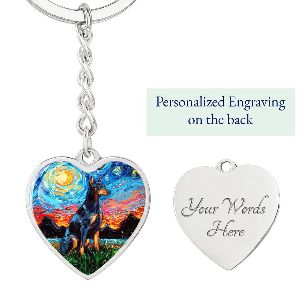 Doberman Pinscher Starry Night Heart Keychain