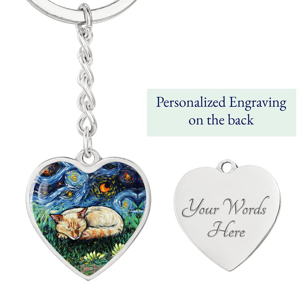 Sleeping Flame Point Starry Night Heart Keychain