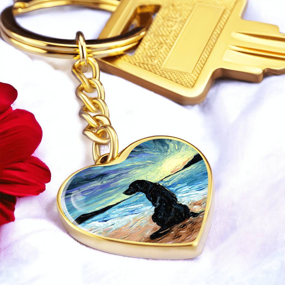 Beach Days - Black Labrador Heart Keychain