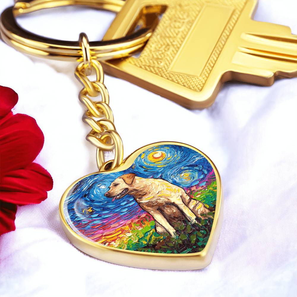 Yellow Labrador Starry Night Heart Keychain