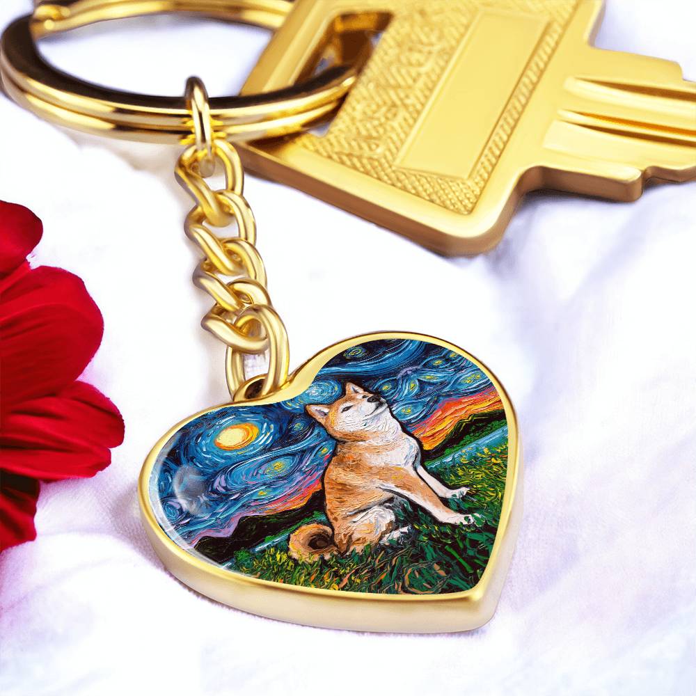 Shiba Inu Starry Night Heart Keychain