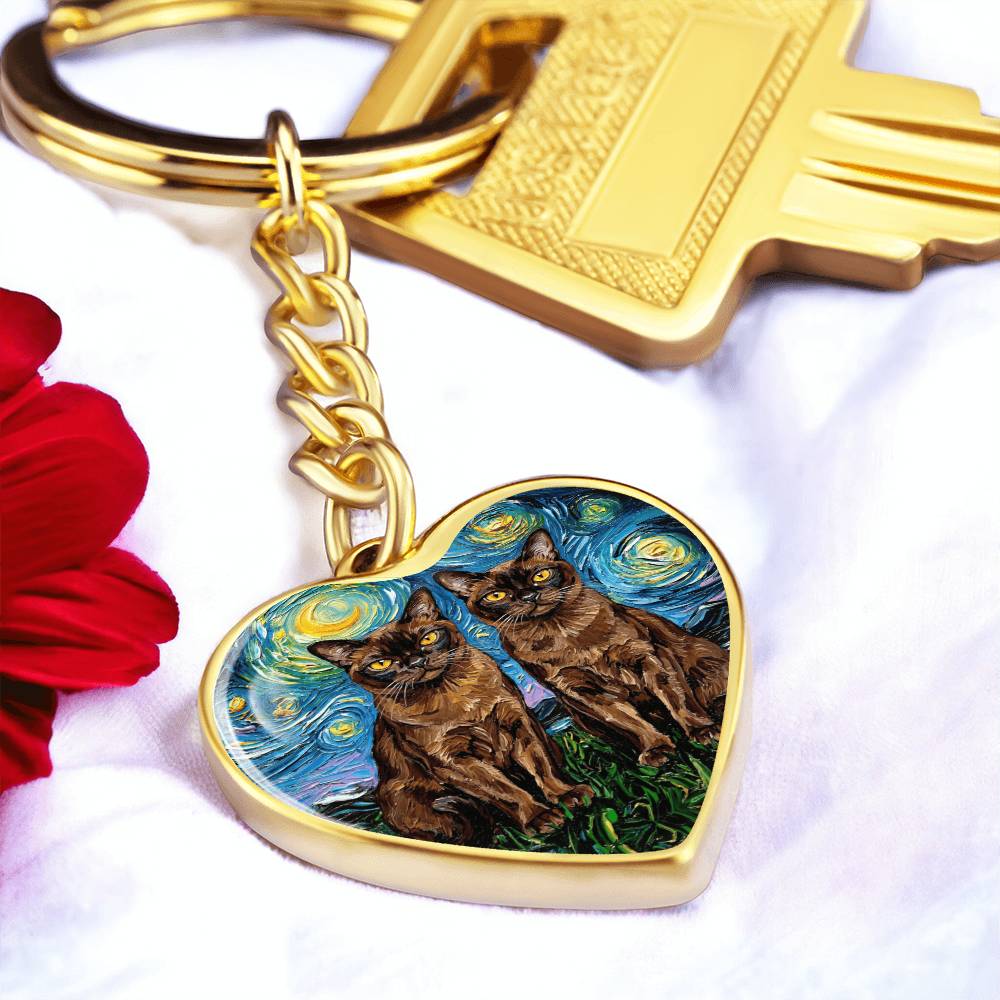 Burnese Cat Night Heart Keychain