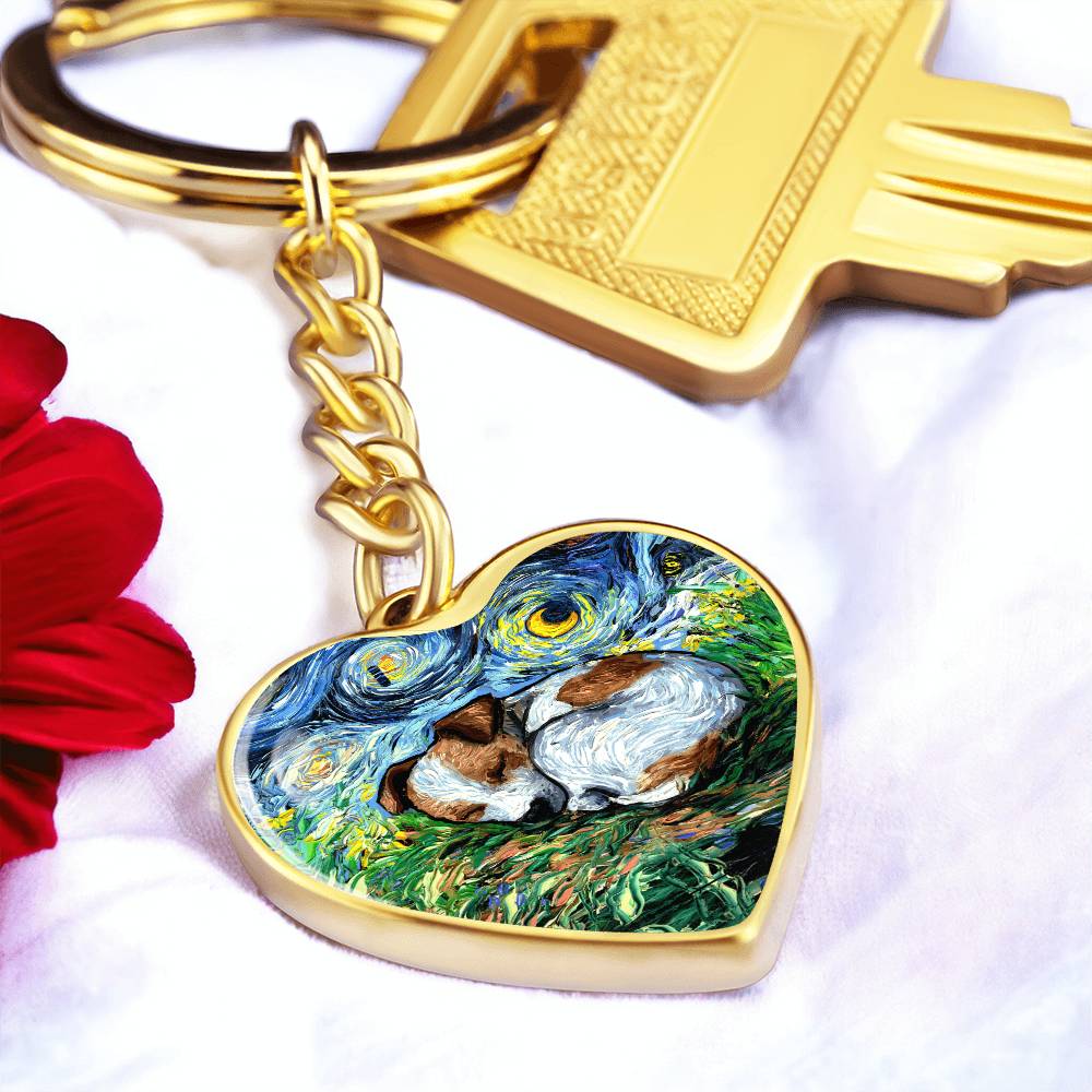 Sleeping Jack Russell Terrier Starry Night Heart Keychain