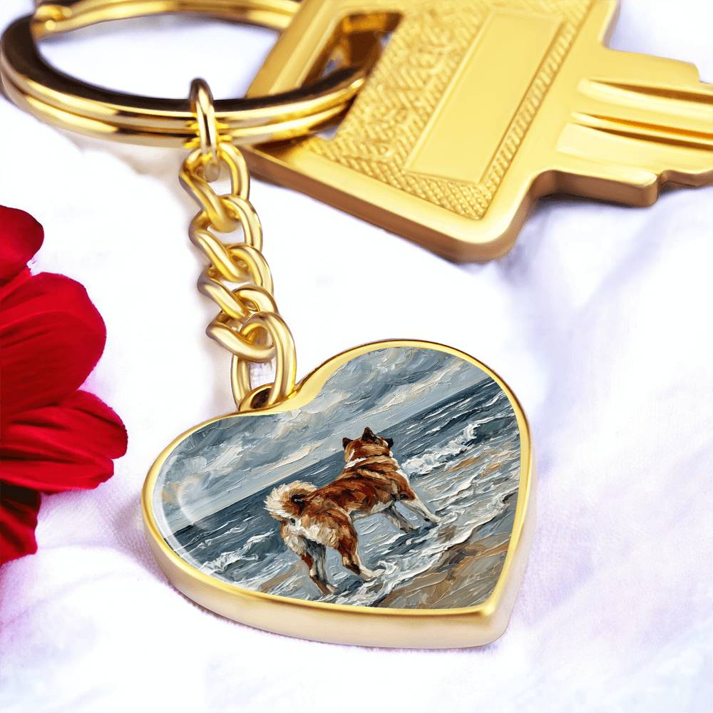 Beach Day - Akita Heart Keychain