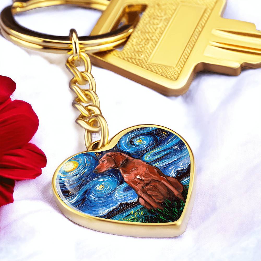 Redbone Coonhound Starry Night Heart Keychain