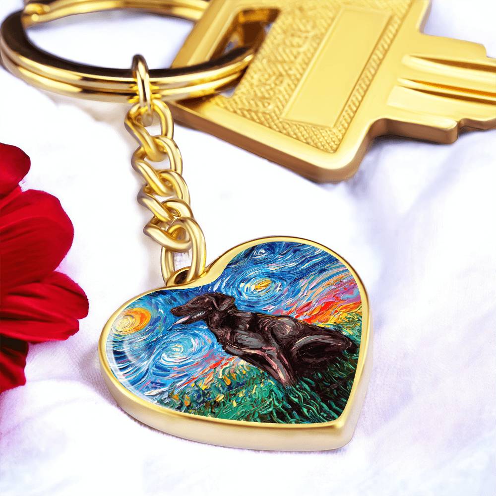 Chocolate Labrador Starry Night Heart Keychain