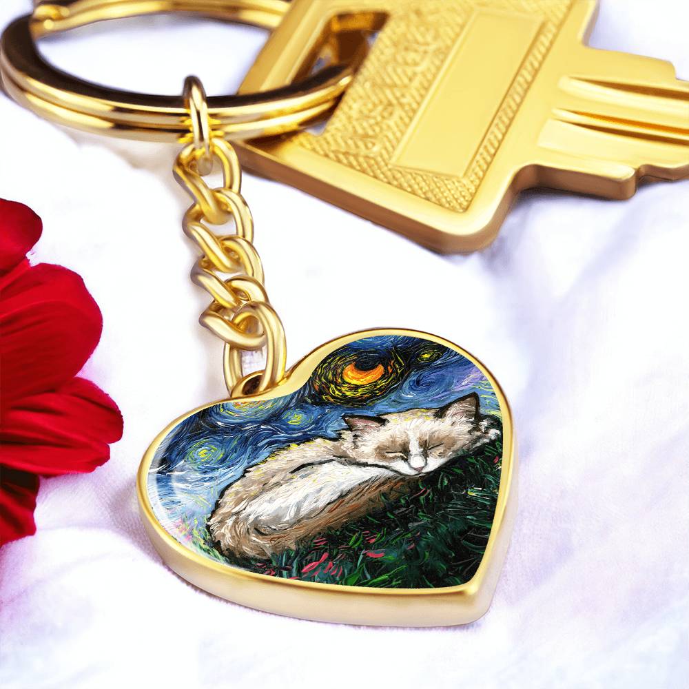 Ragdoll Starry Night Heart Keychain