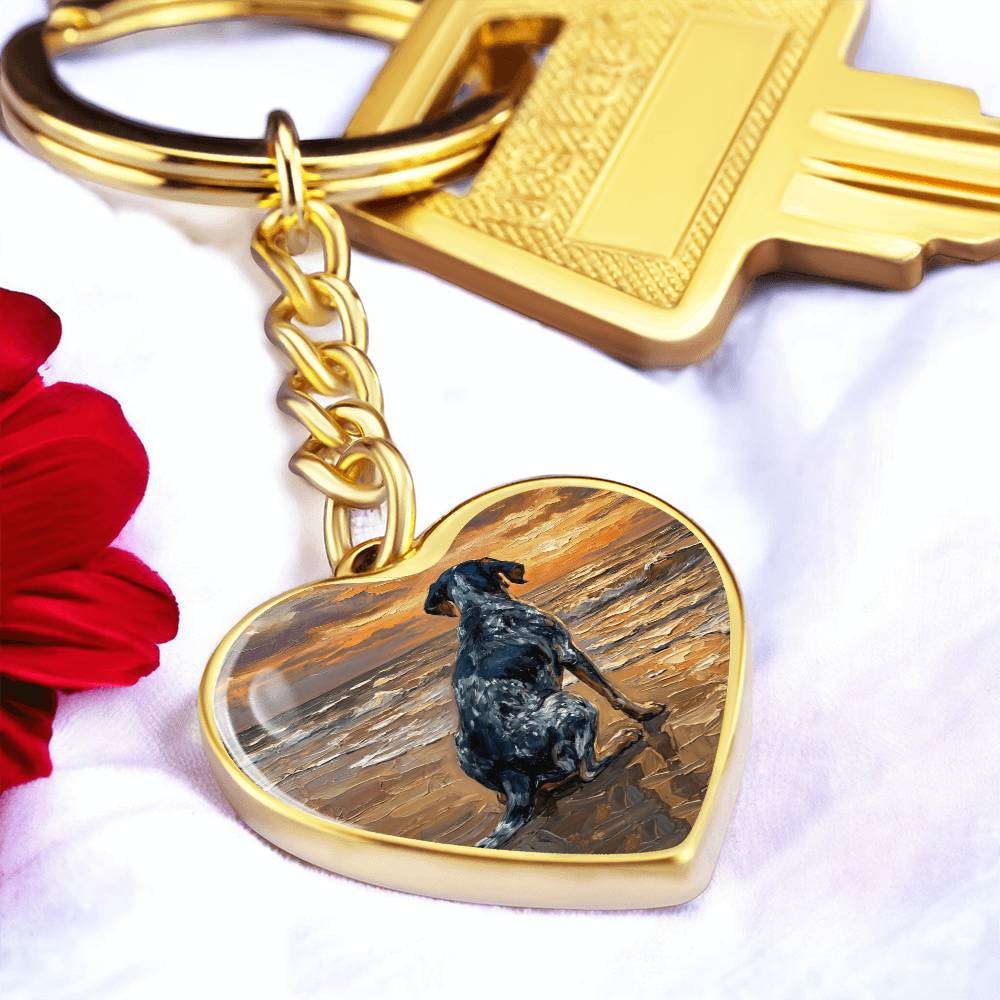 Beach Days - Blue Tick Coonhound Heart Keychain