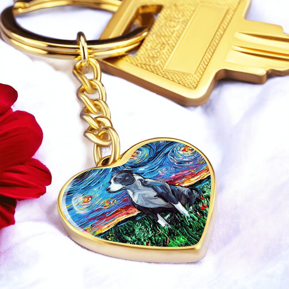 Pit Bull Starry Night Heart Keychain