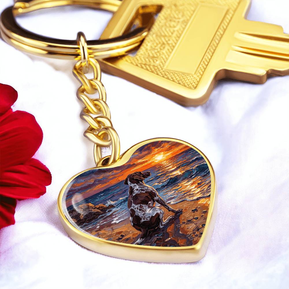 Beach Day - German Pointer Heart Keychain