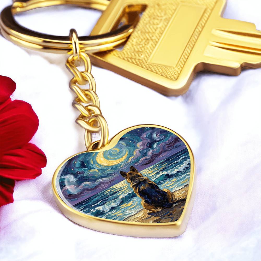 Beach Night - German Shepherd Heart Keychain
